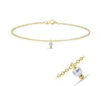 Cute White Pearl Silver Gold Plated Anklet ANK-576-GP